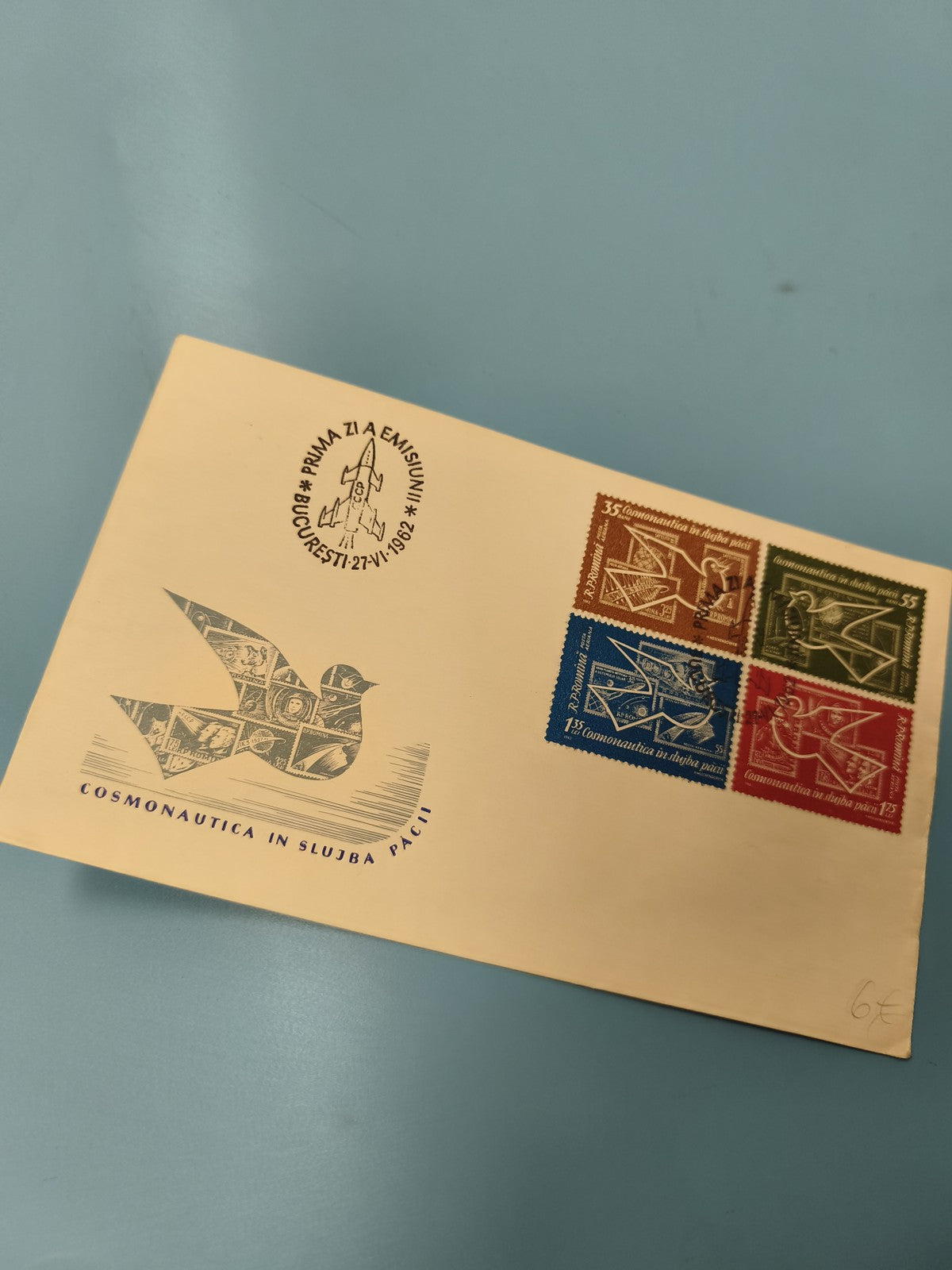 Ancienne enveloppe philatélique 1962 timbres oblitérés Cosmonautique Roumanie