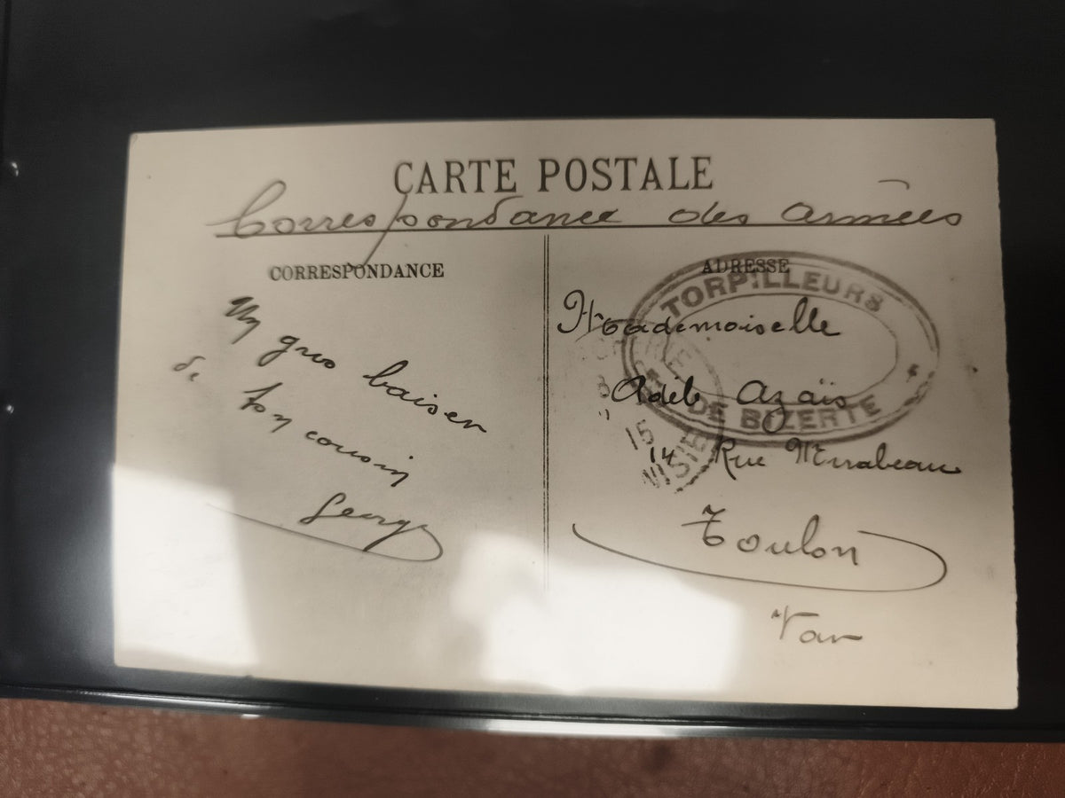 Carte postale militaire Torpilleurs Bizerte Toulon philatélie oblitération