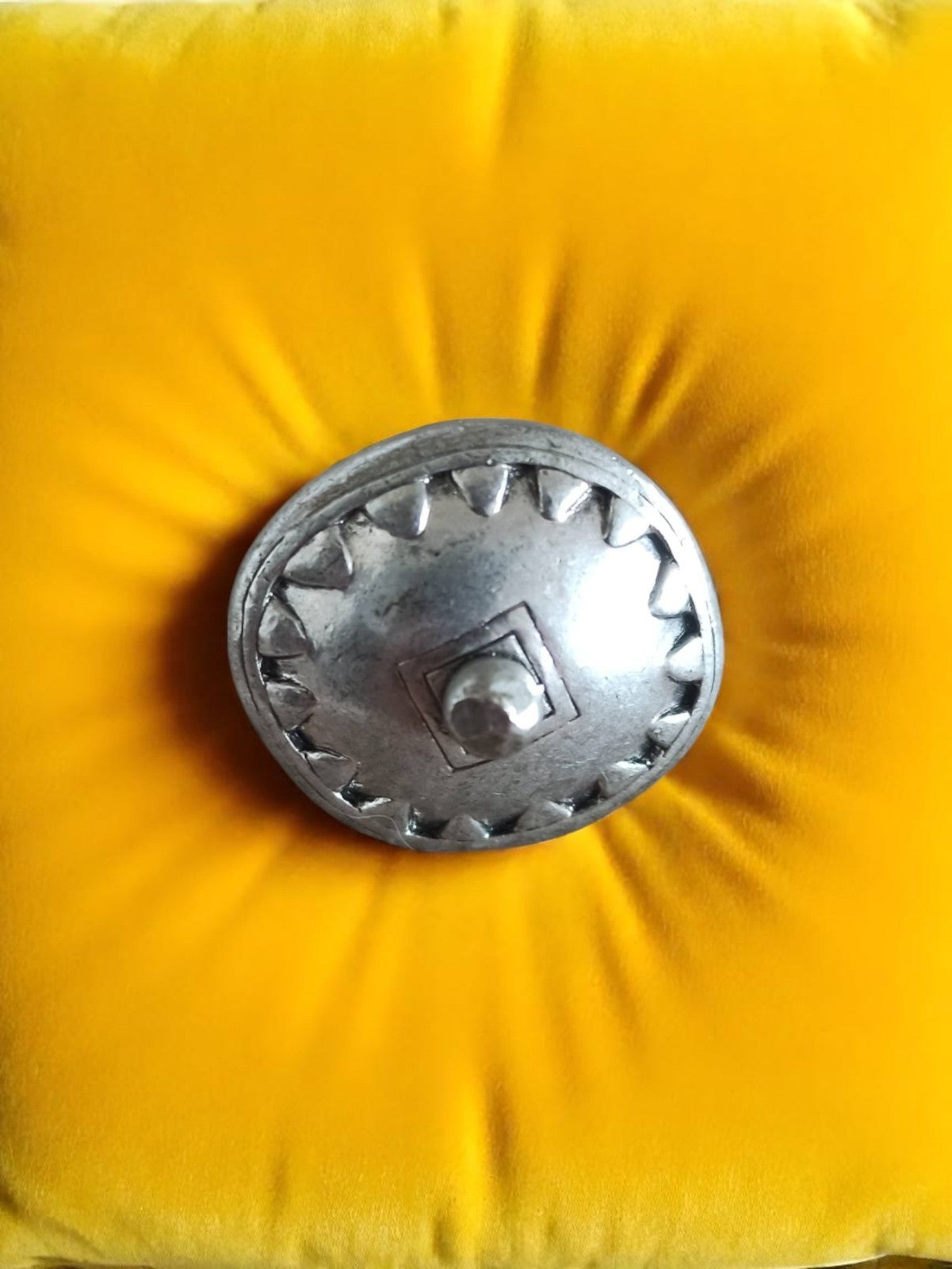 Bague fantaisie vintage argentée, design géométrique, taille 58, parfait état