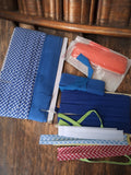 Lot de biais textiles anciens bleu vichy uni rétro vintage couture mercerie