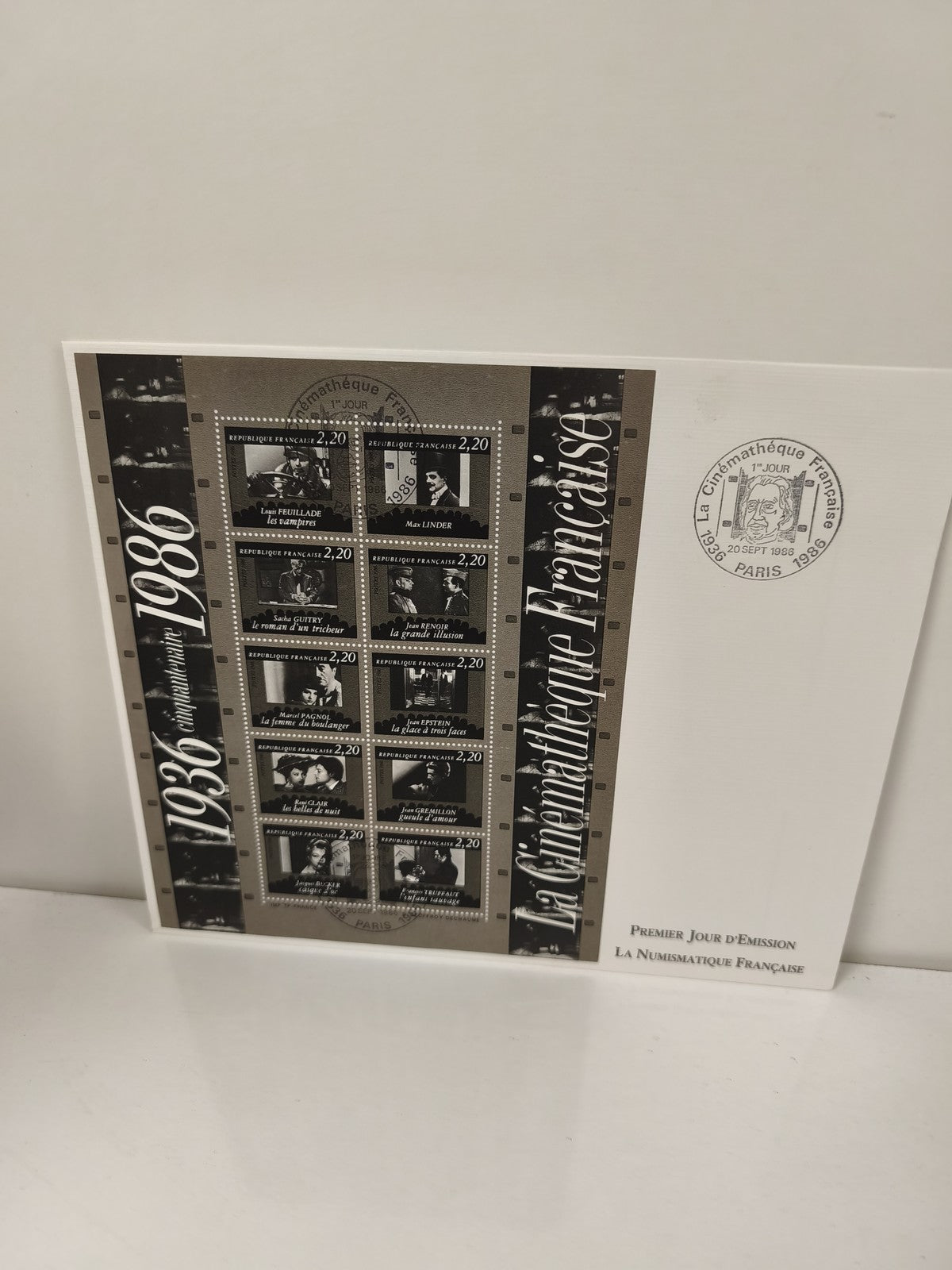 Lot timbres FDC Cinémathèque Française 1986, bloc noir et blanc, Premier Jour