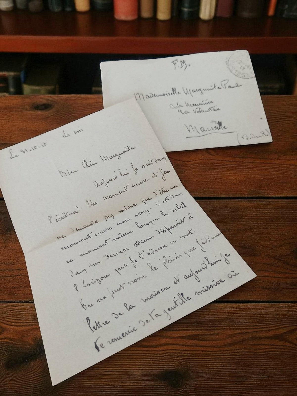Lettre manuscrite ancienne 1918, enveloppe Marseille, écriture vintage