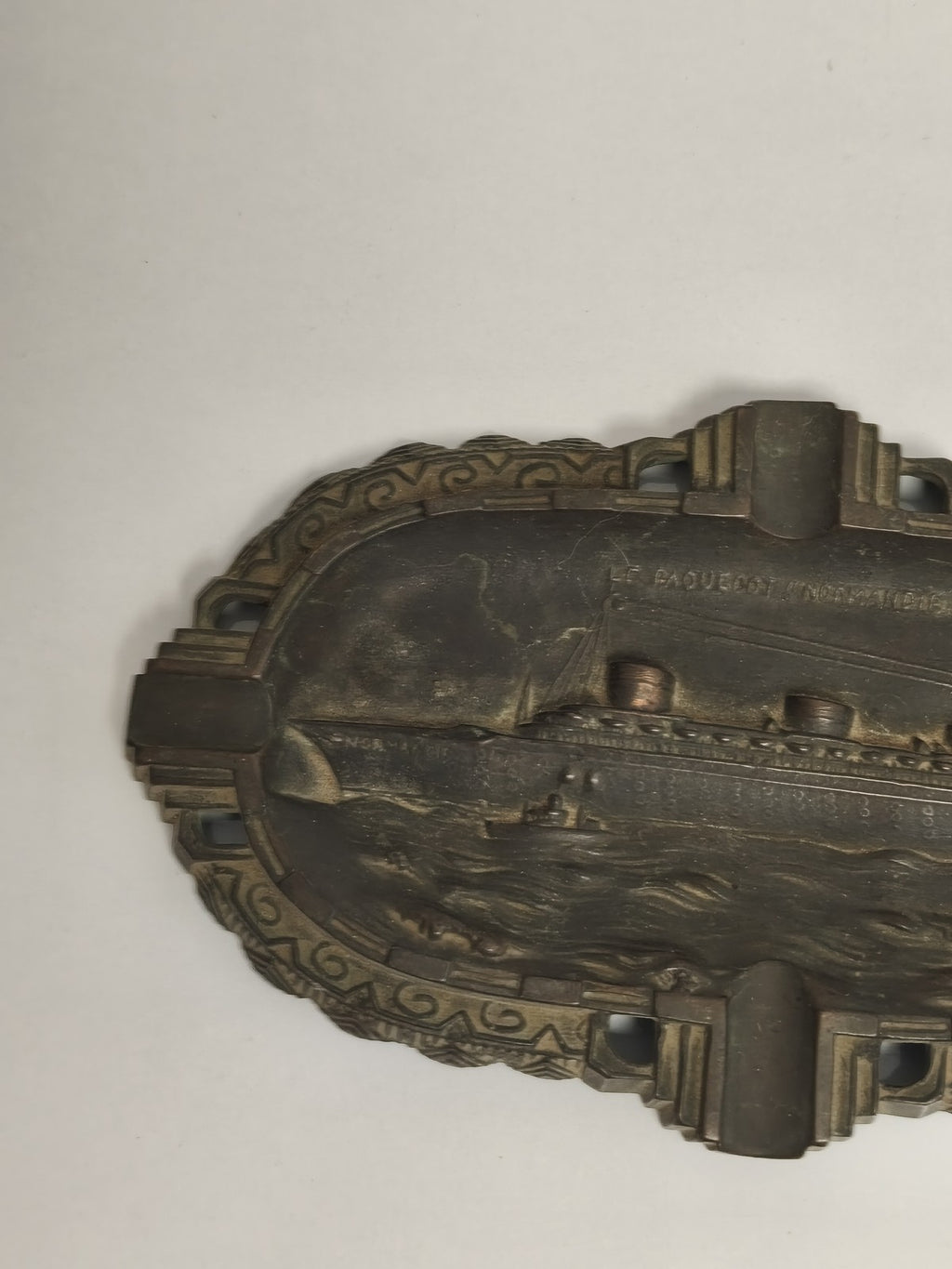 Cendrier ancien Paquebot Normandie métal, Art déco, souvenir transatlantique