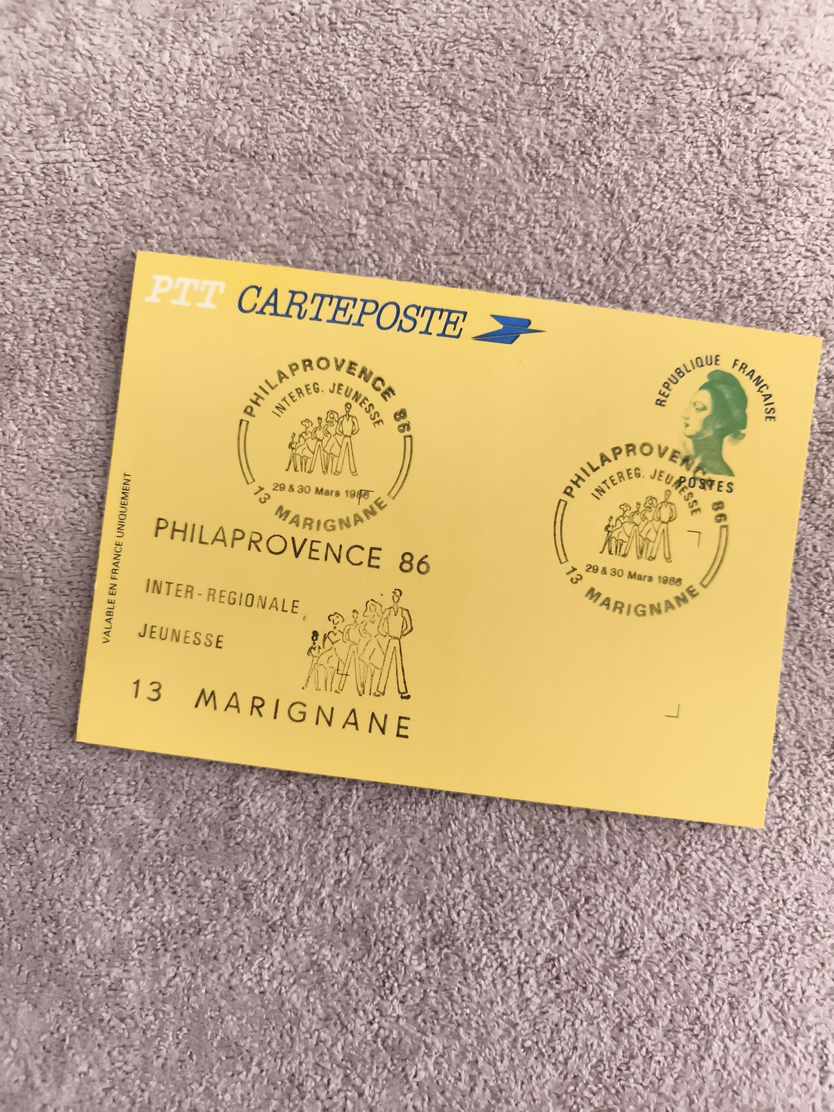 Carte postale PTT Philaprovence 86 Marignane oblitération 1986 philatélie