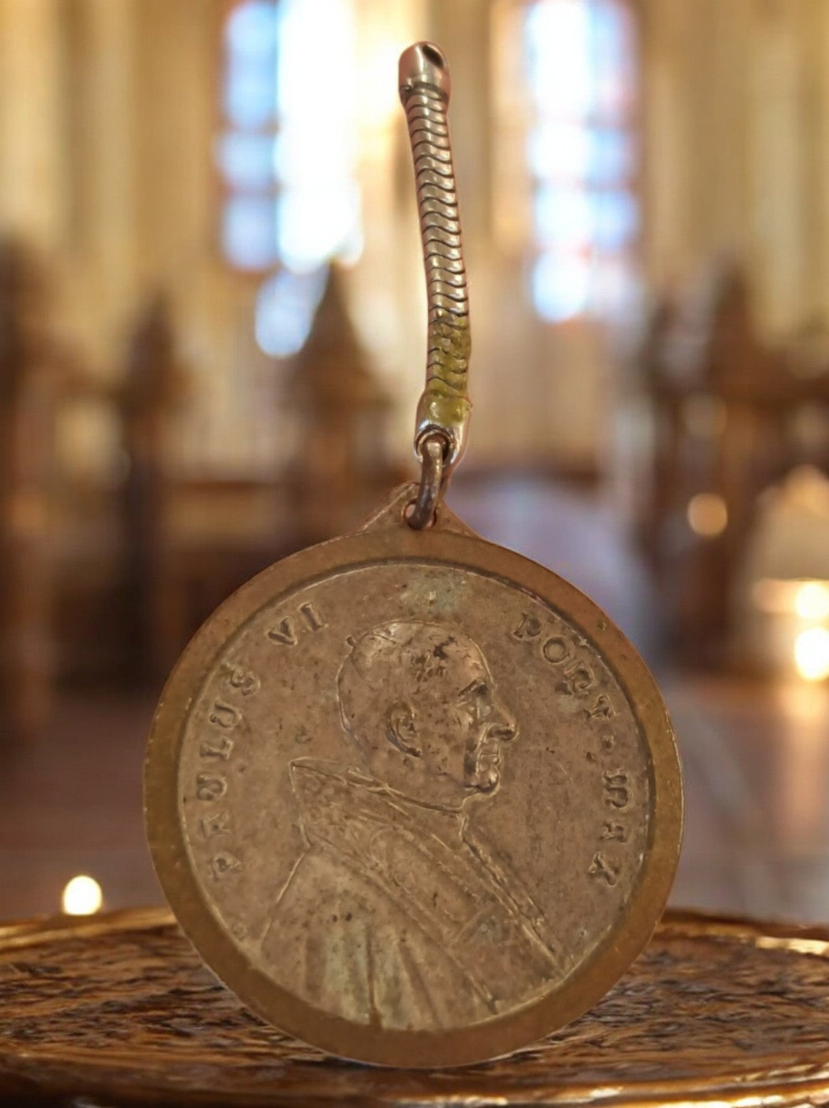 Médaille ancienne Pape Paulus VI, aspect bronze, portrait religieux vintage