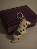 Porte-clés vintage chien tacheté publicitaire rétro, objet promotionnel ancien