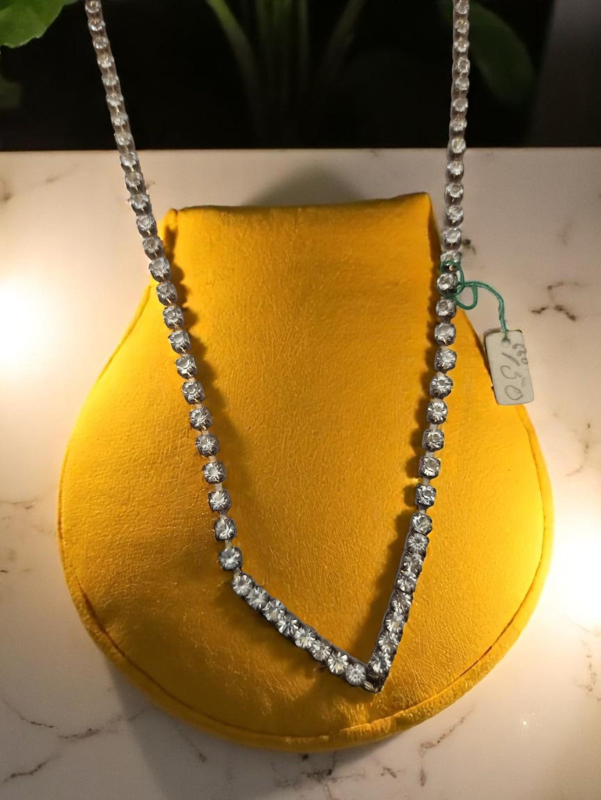 Collier vintage strass transparent, style années 1930, bijou fantaisie ancien