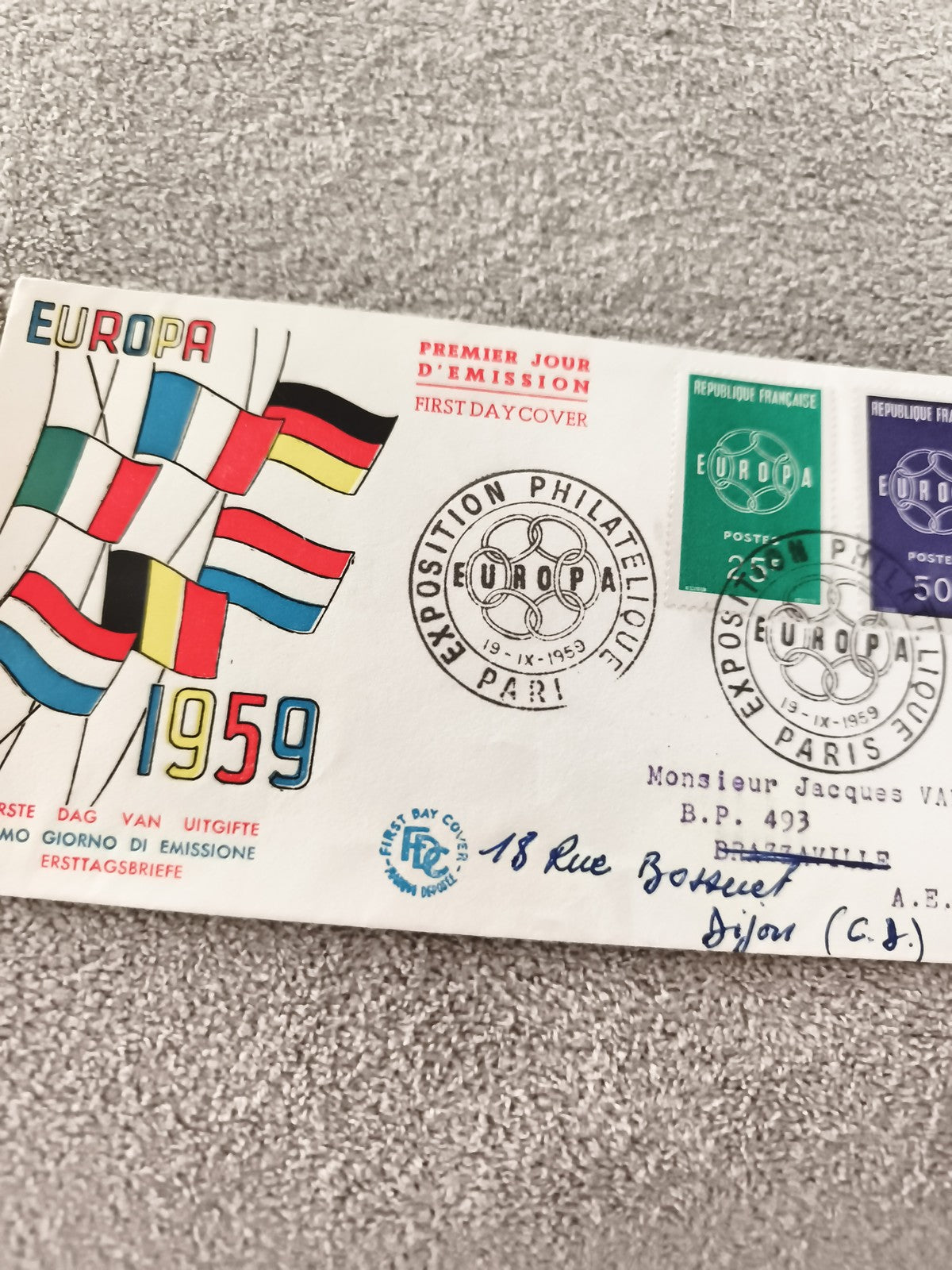 Lettre Premier Jour Europa 1959 Exposition Philatélique Paris FDC ancien