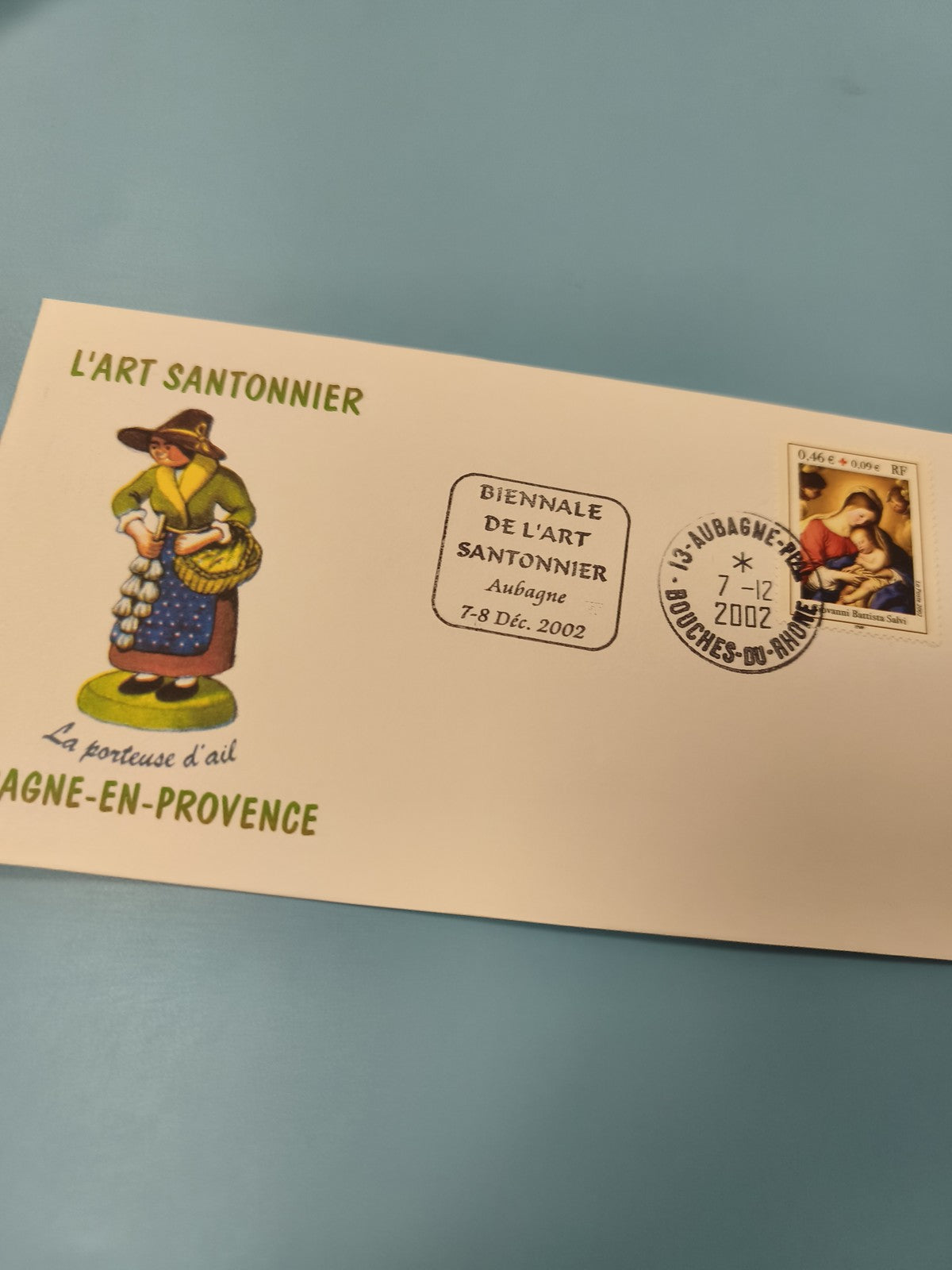 Enveloppe FDC L?Art Santonnier Aubagne 2002 timbre Biennale illustration couleur