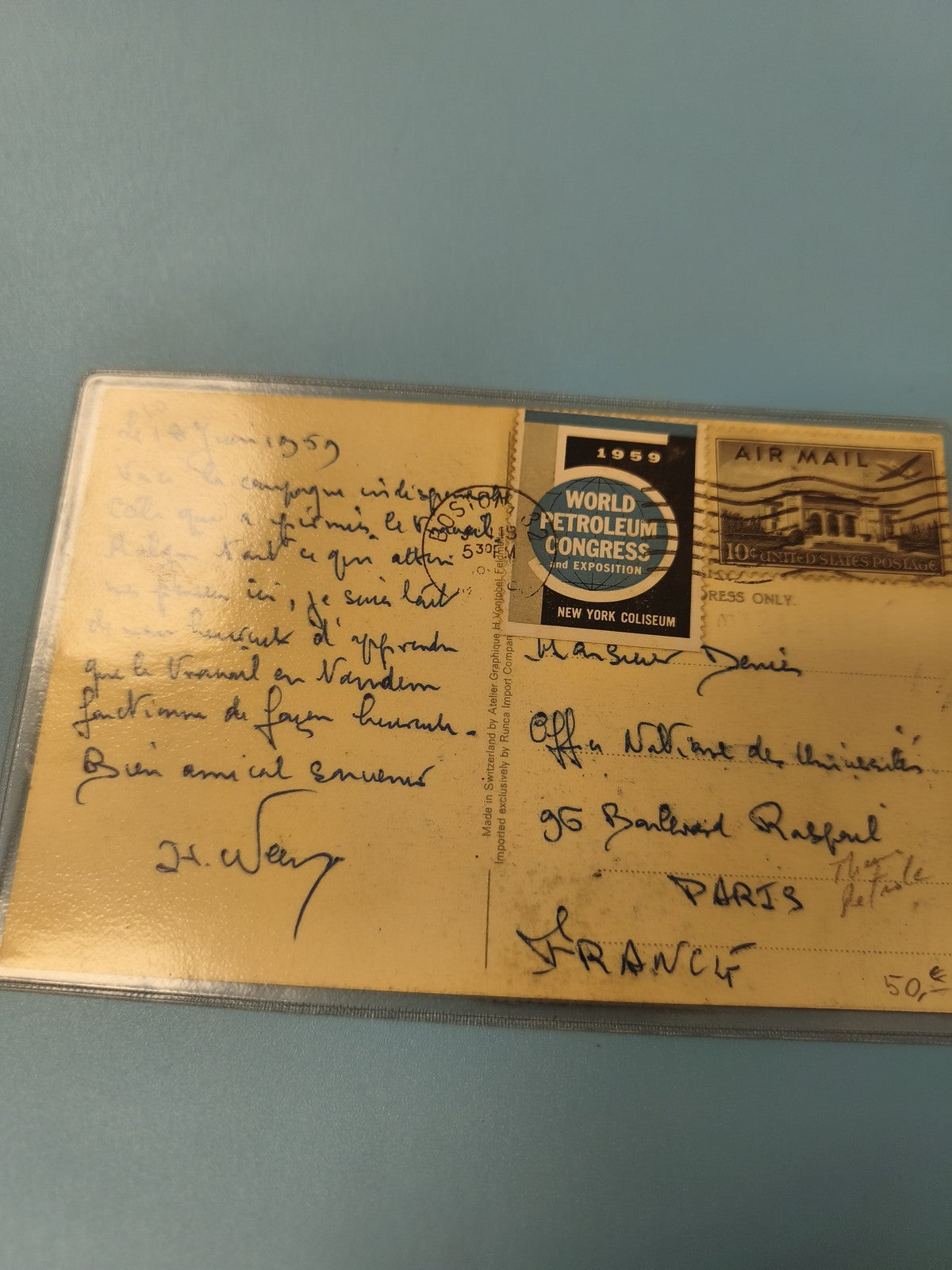 Carte postale philatélie timbre USA 1959 World Petroleum Congress