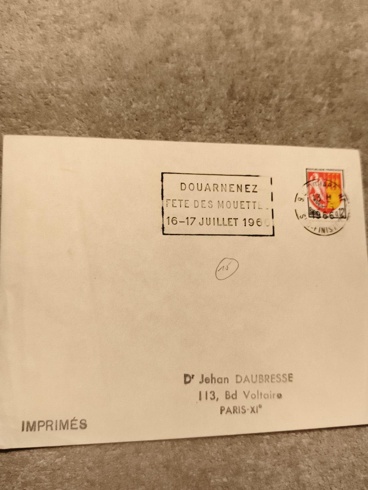 Lettre oblitérée Douarnenez 1960 Fête des Mouettes, timbre Finistère, philatélie