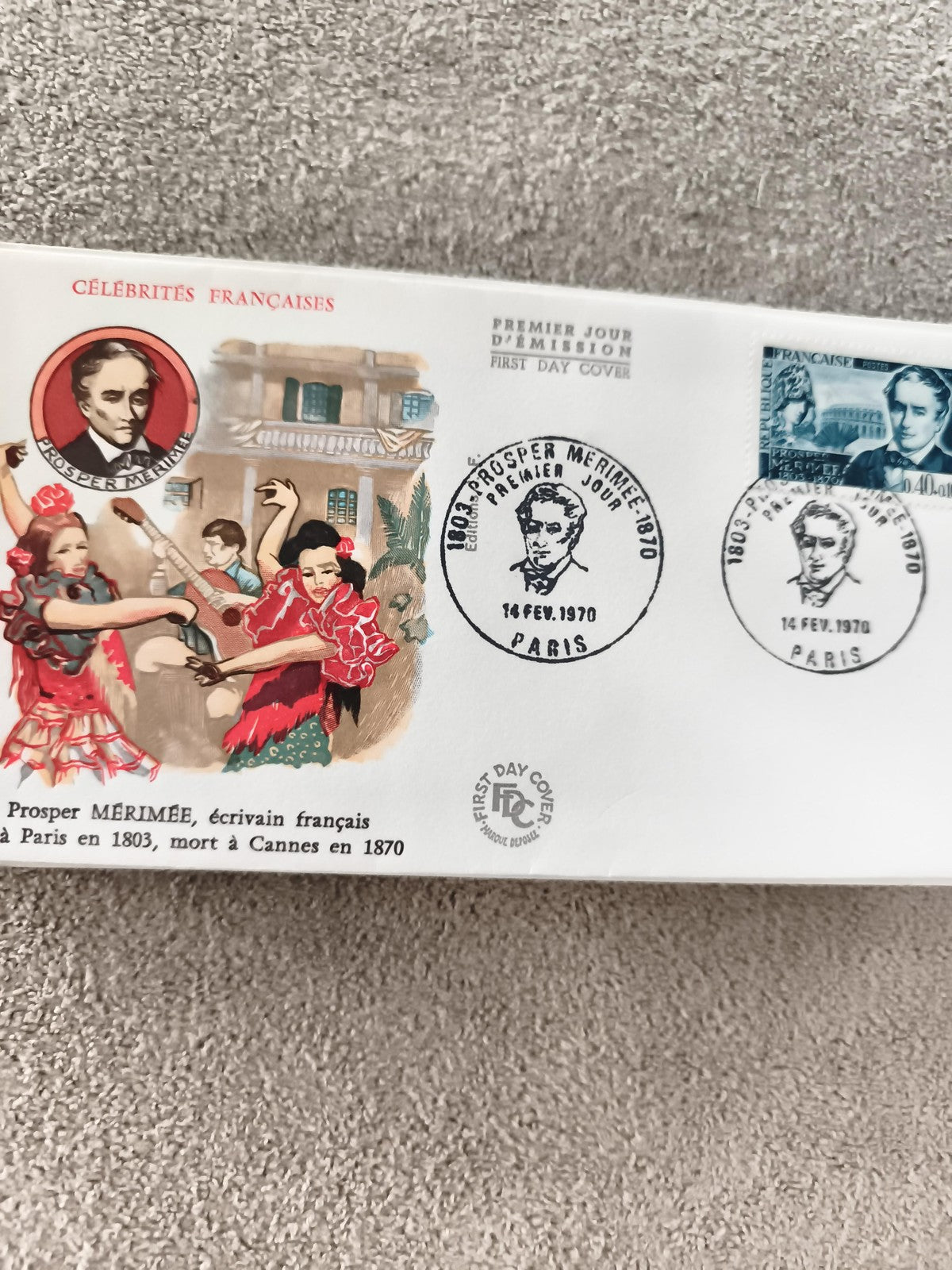 Lettre Premier Jour 1970 Prosper Mérimée FDC Célébrités Françaises philatélie