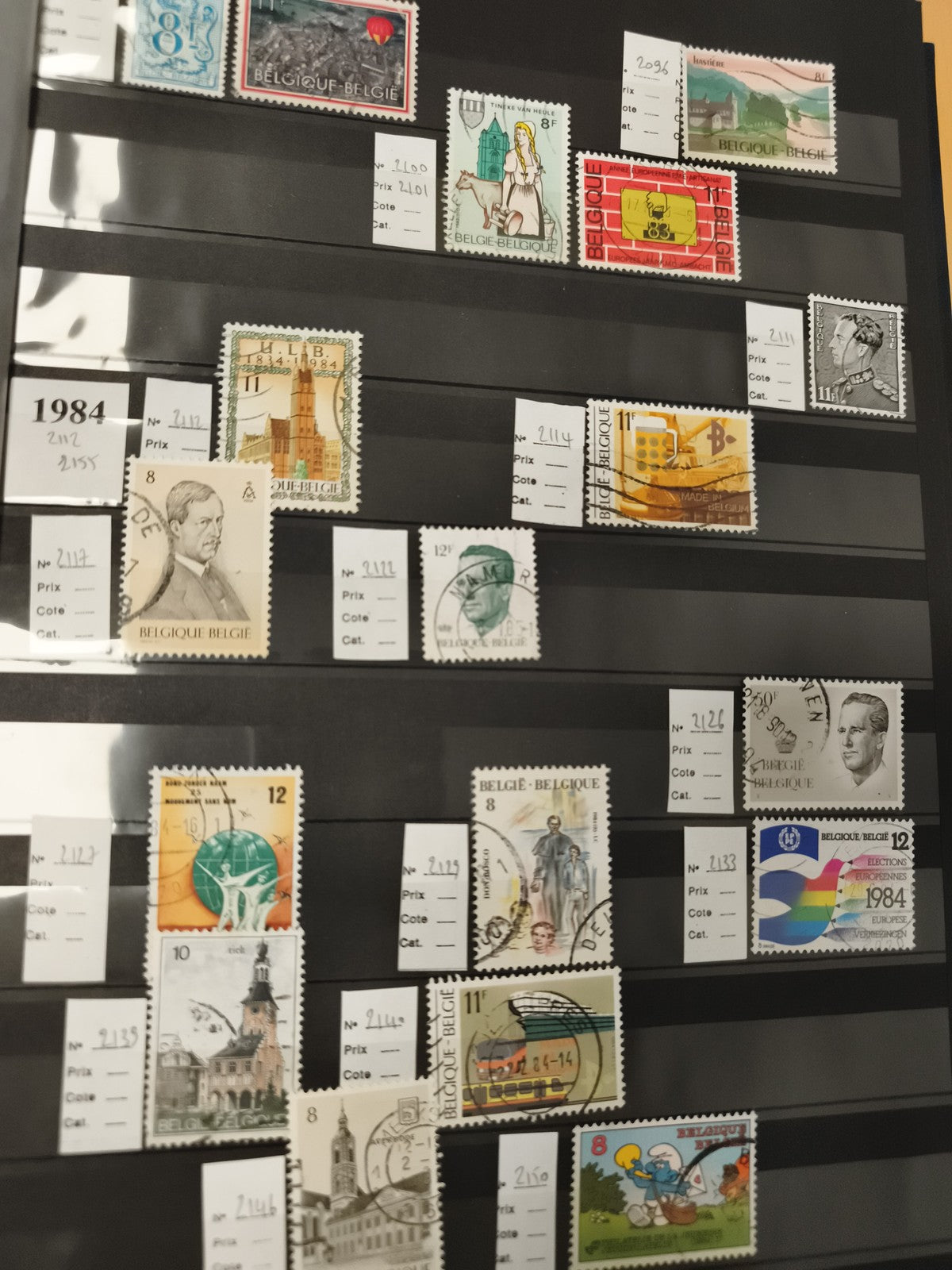 Timbres Belgique 1980s oblitérés – architecture, personnages, BD, lot philatélie