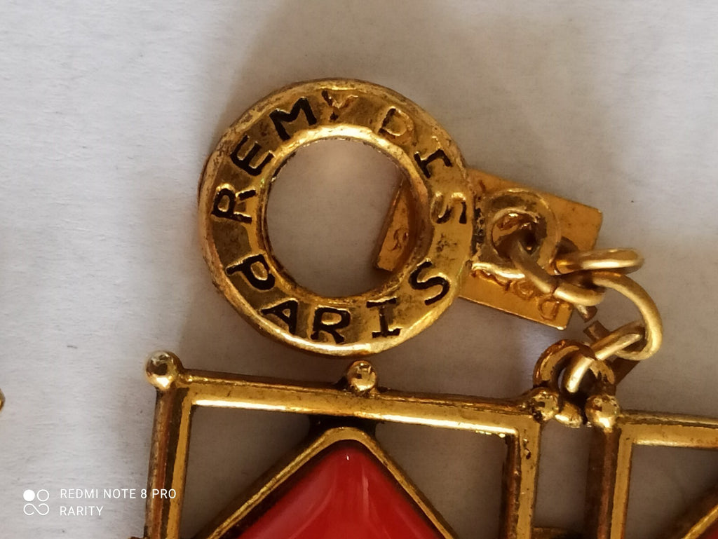 Bracelet vintage émaillé Remy Dis Paris années 80 doré rouge bleu France