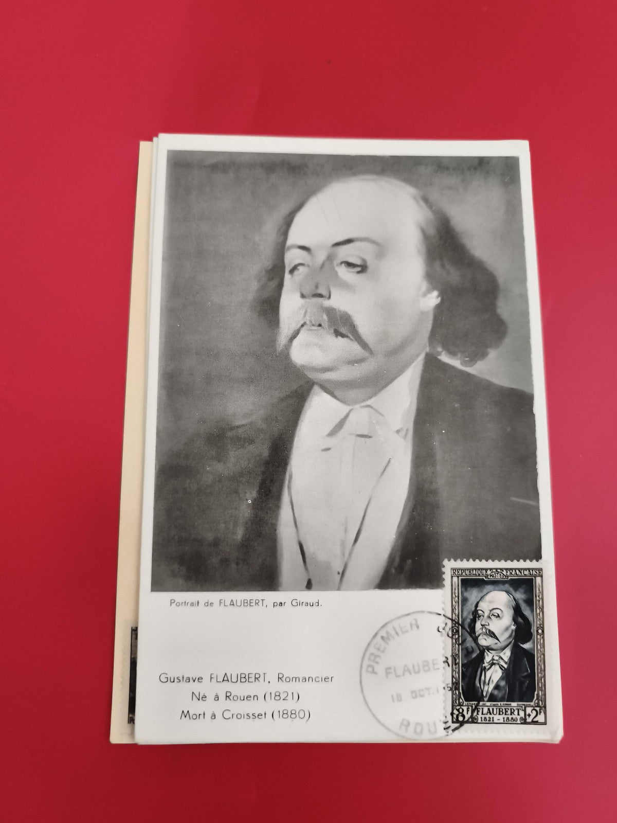 Carte postale portrait Gustave Flaubert, timbre commémoratif, philatélie (Ref 1)