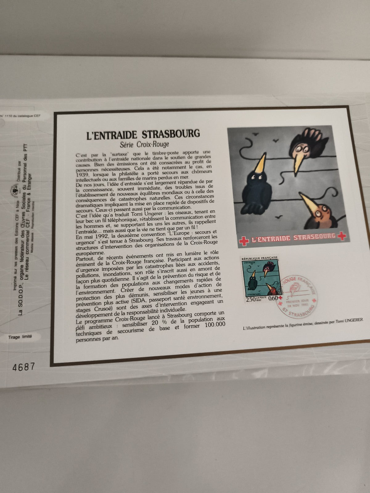 Feuillet CEF L'Entraide Strasbourg Croix-Rouge timbre Tomi Ungerer