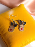 Boucles d’oreilles rétro renne fantaisie vintage, pendentifs émaillés Noël