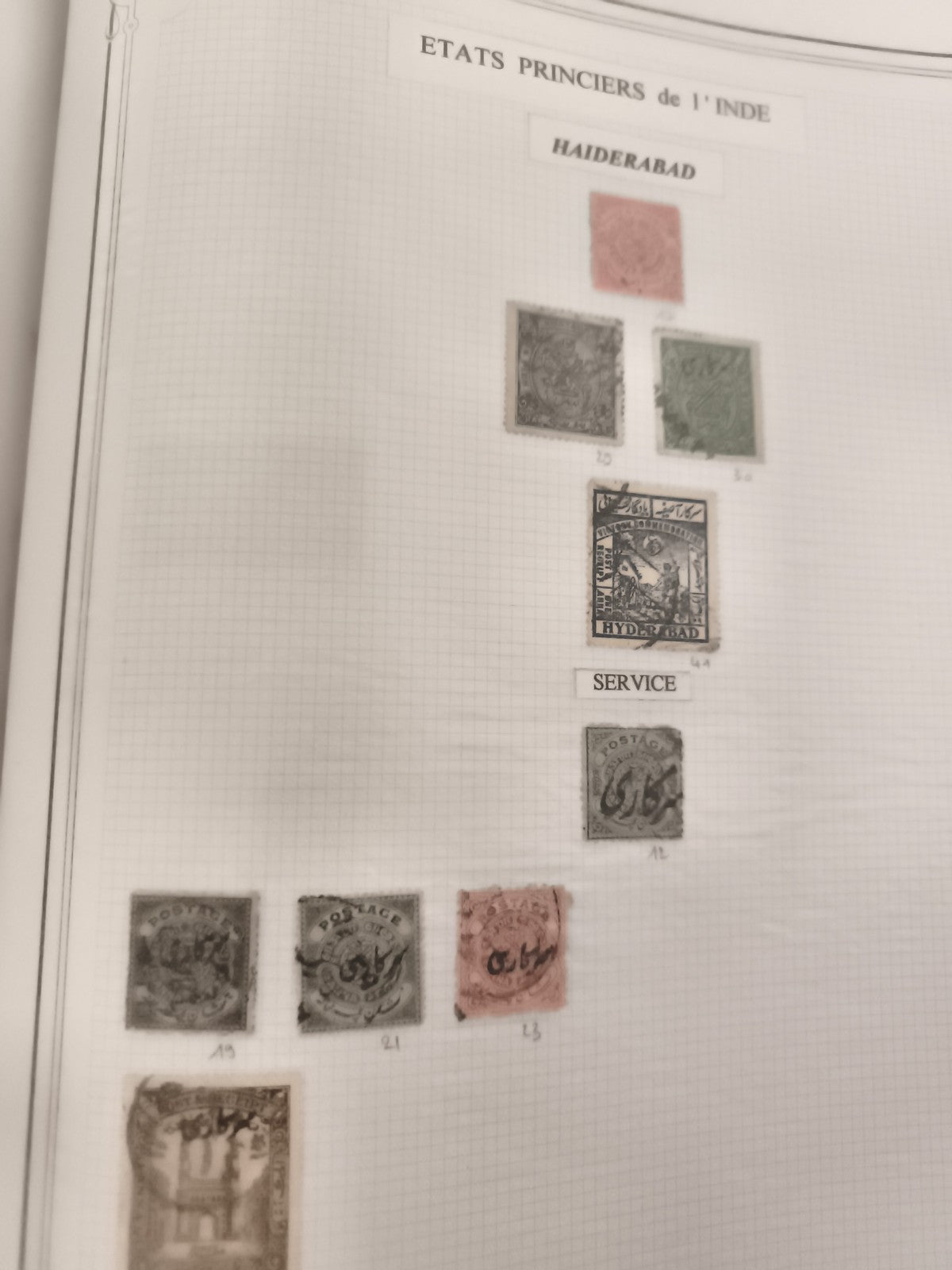 Timbres Inde Hyderabad anciens, États princiers, lot philatélie
