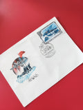 Enveloppe philatélie illustrée avec timbre URSS aviation et illustration drapeau