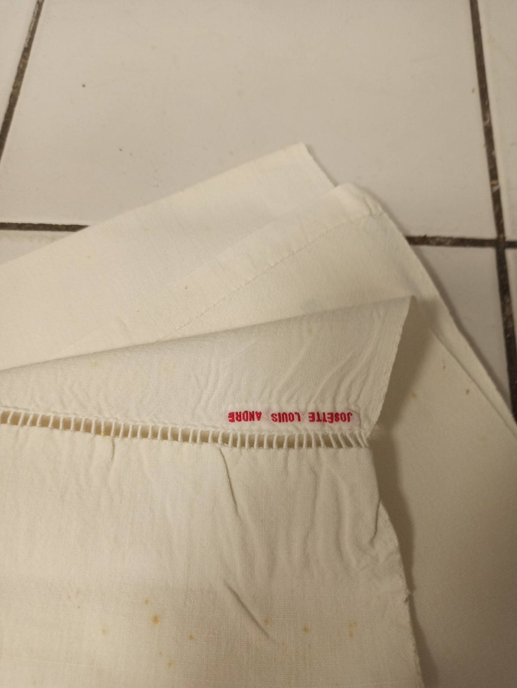 Drap de lit ancien brodé vintage fin XIXe, motif ancre, rare, collection rétro