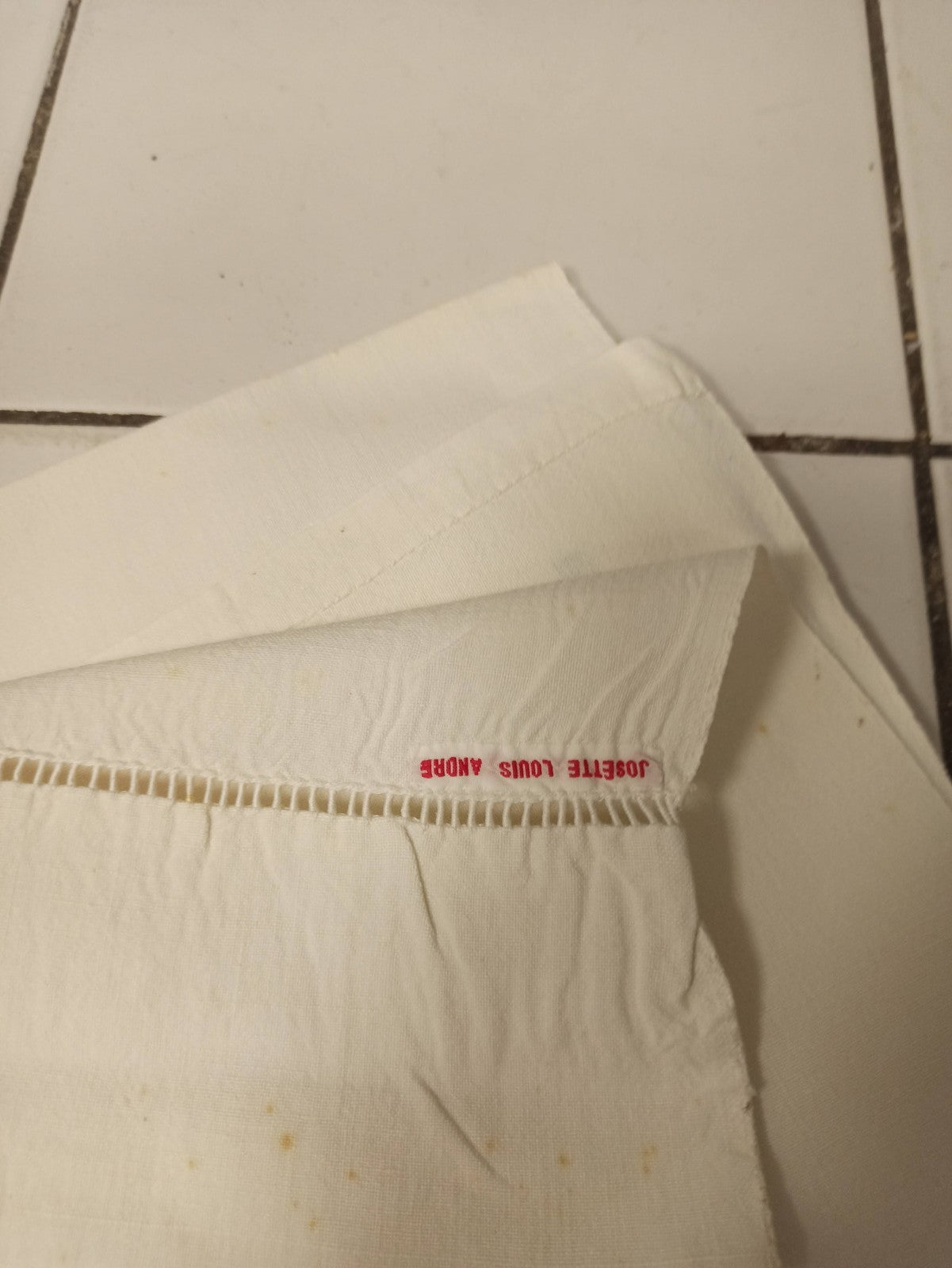 Drap de lit ancien brodé vintage fin XIXe, motif ancre, rare, collection rétro