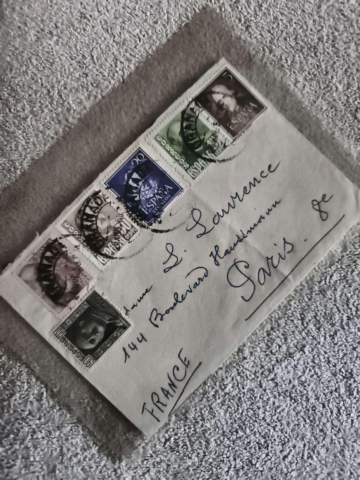 Lettre affranchie timbres Espagne oblitérés Paris France philatélie (Ref 27)
