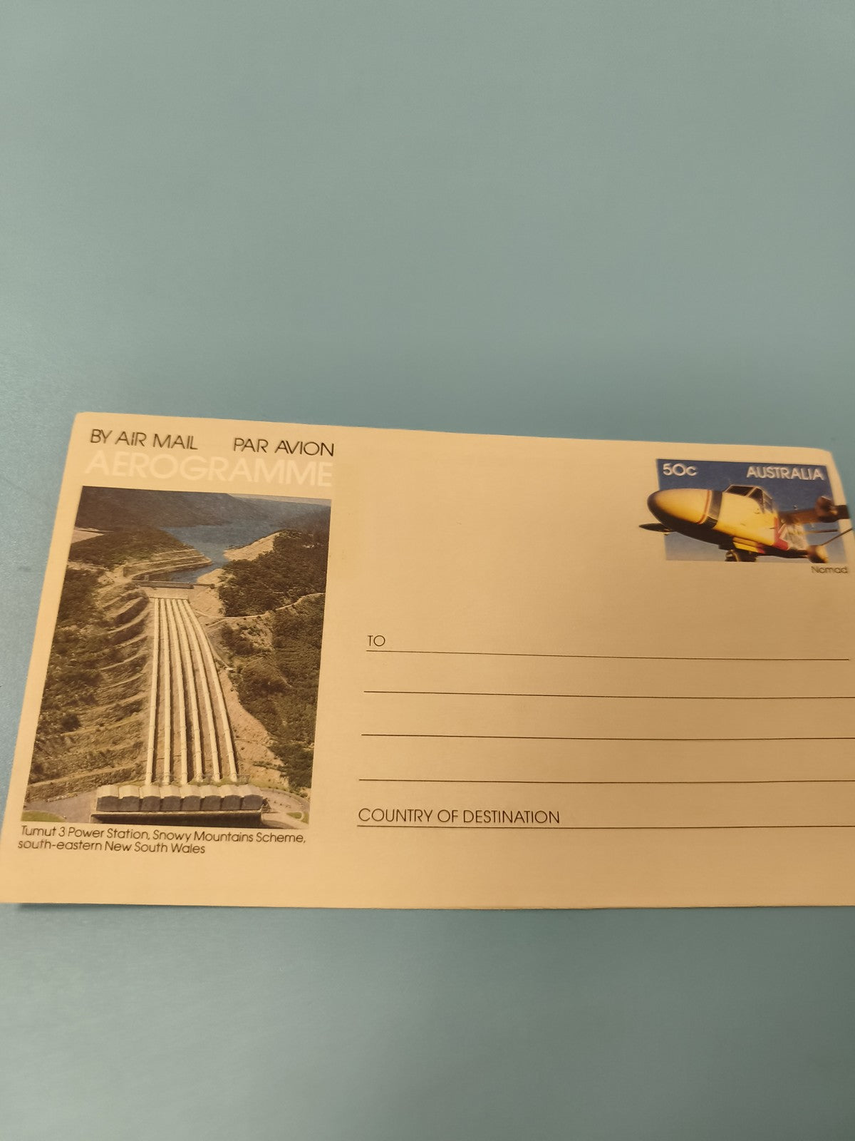 Ancienne enveloppe aérogramme Australie 50c, centrale Tumut 3, philatélie