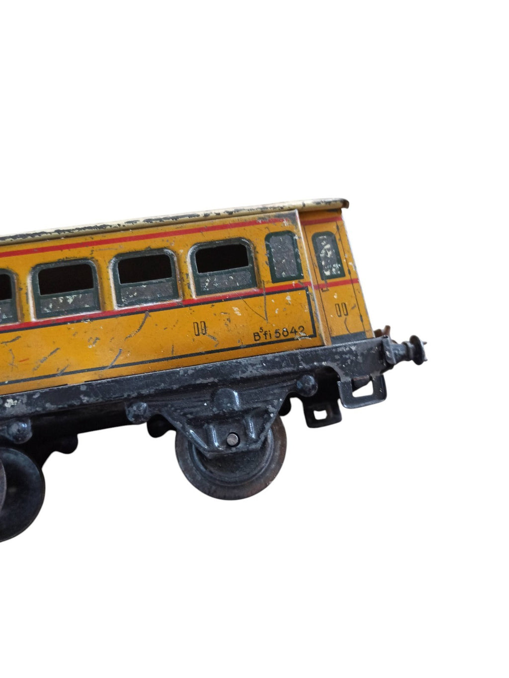Wagon train ancien tôle jaune BT 15042 déco vintage état rustique ferroviaire