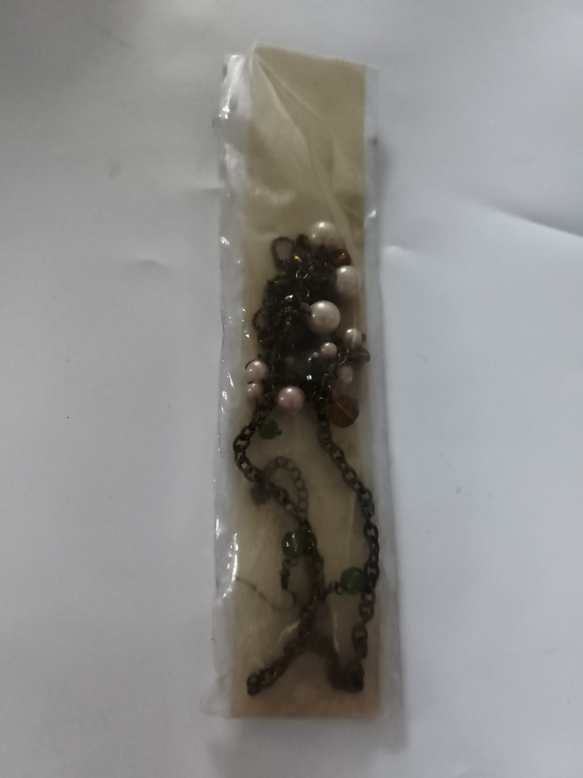 Collier vintage perles fantaisie bronze deadstock, chaîne ancienne magasin