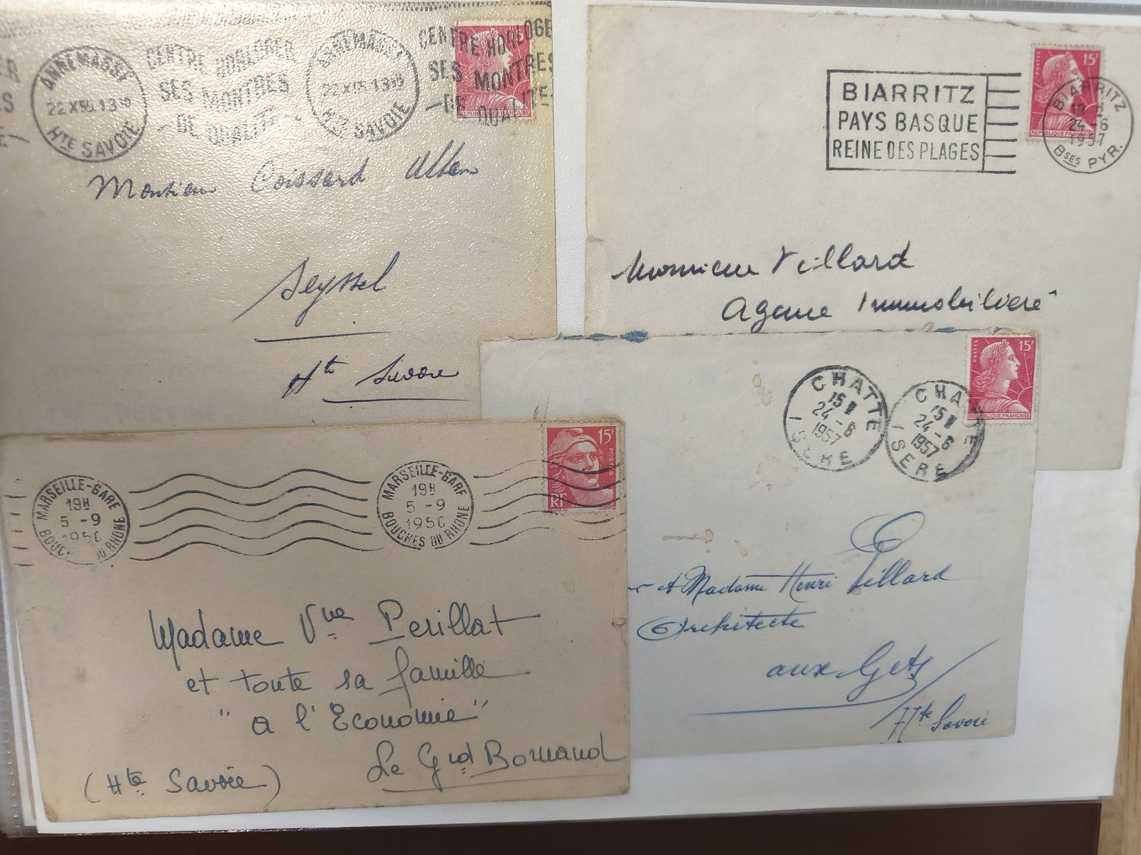 Lot anciennes enveloppes philatélie France années 1940-50 timbres rouges