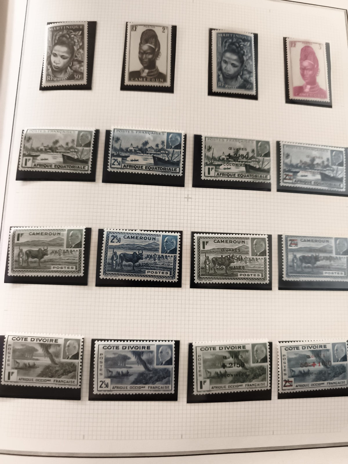 Timbres anciens neufs Afrique coloniale Martinique Cameroun Côte d'Ivoire