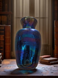 Vase vintage en céramique irisée bleu violet, pièce unique déco rétro