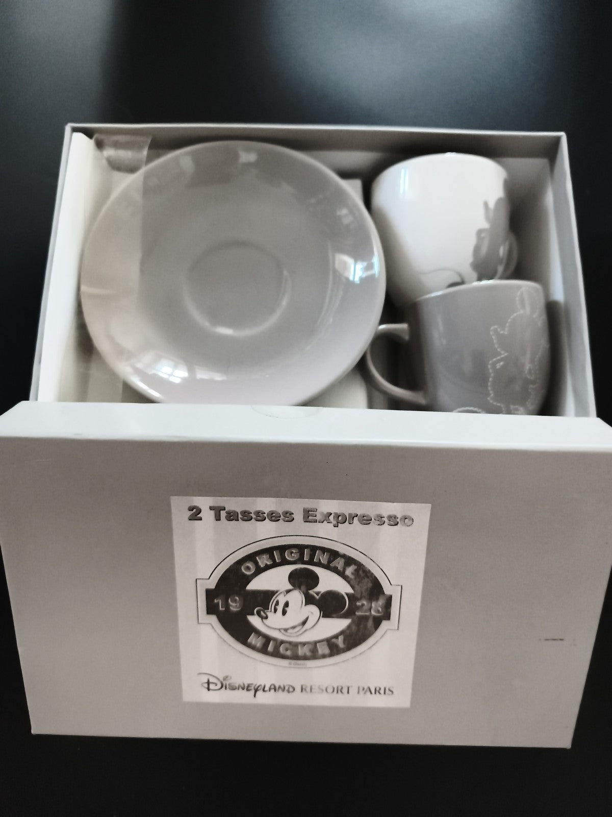 Tasses expresso Disney Mickey 1928, set 2 pièces, porcelaine, Disneyland Paris