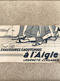 Affiche pub chaussures caoutchouc à l'Aigle, illustration été, élégance