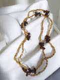 Collier ancien coquillages naturels vintage, bijou rétro marron beige