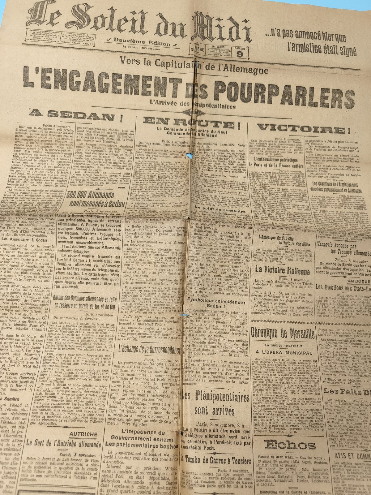 Ancien journal Le Soleil du Midi 1918 armistice Première Guerre mondiale