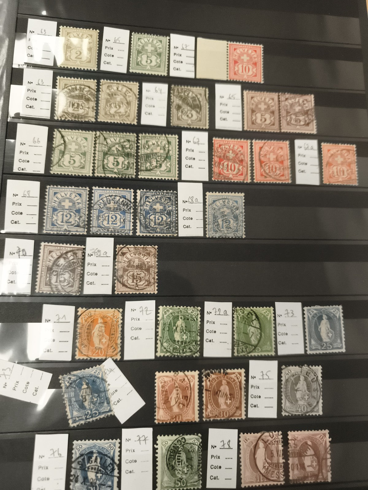 ** Lot timbres Suisse Helvetia oblitérés XXe, motifs Croix et Helvetia, philatél