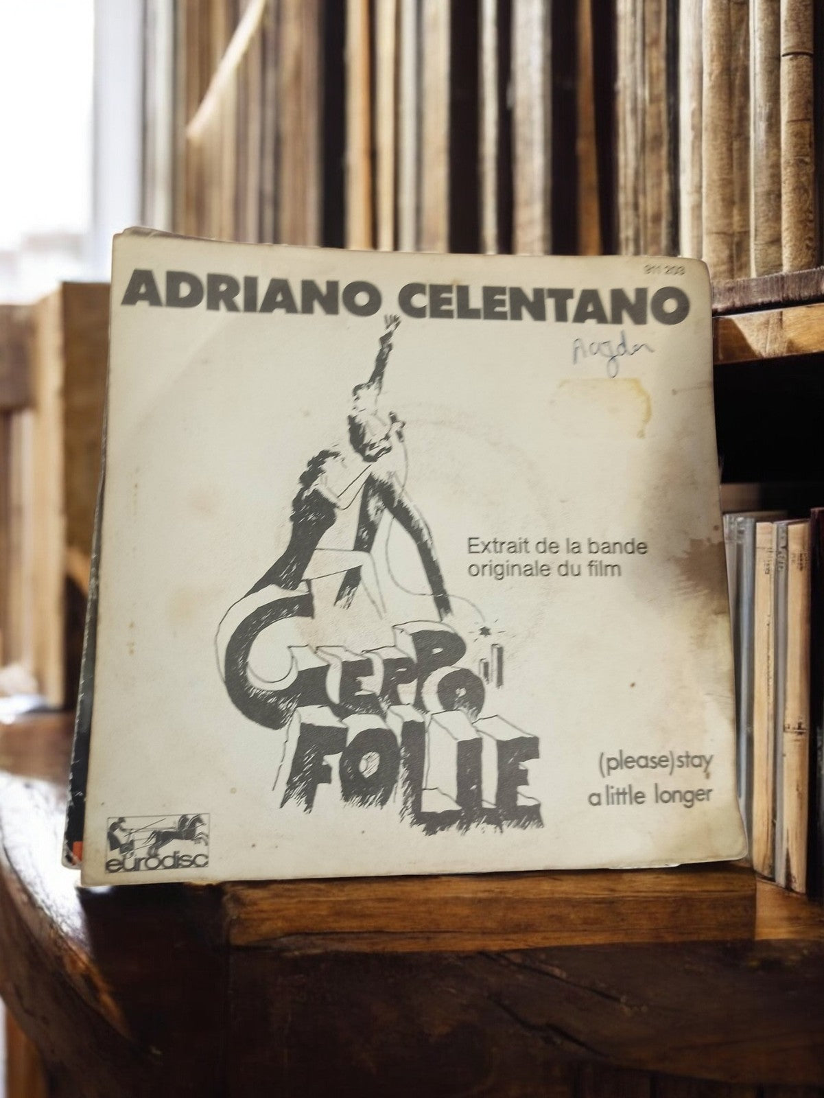 Vinyle 45 tours Adriano Celentano Geppo Folle vintage Eurodisc rétro