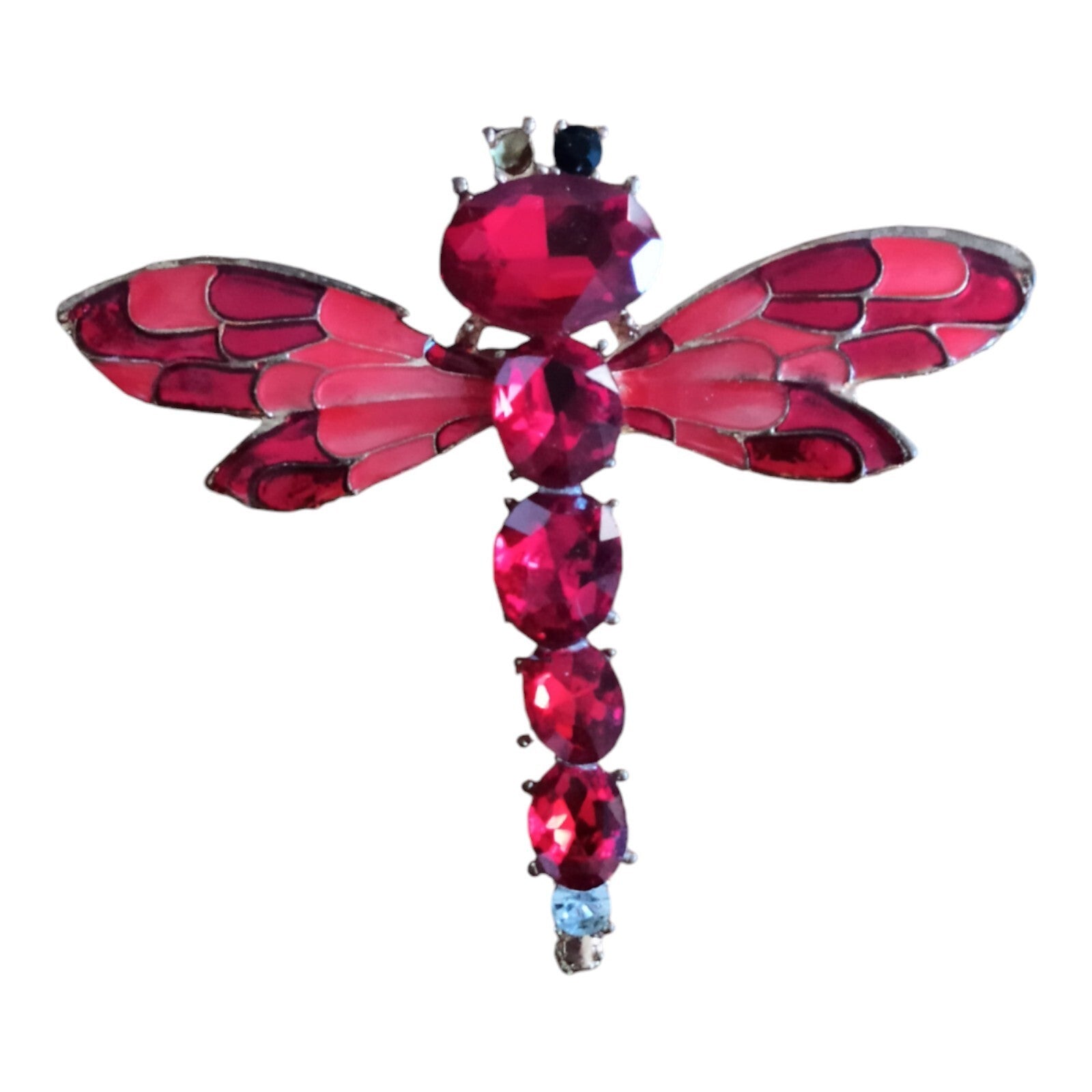Broche libellule vintage pierres rouges, bijou fantaisie rétro