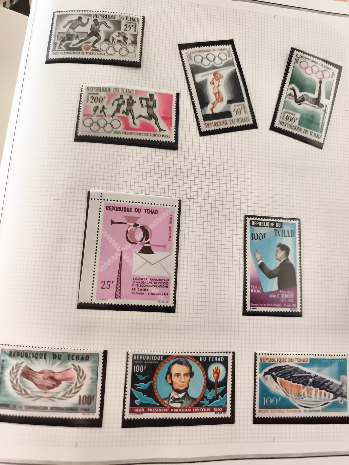 Timbres neufs Tchad années 1960 Jeux Olympiques Tokyo Lincoln Kennedy