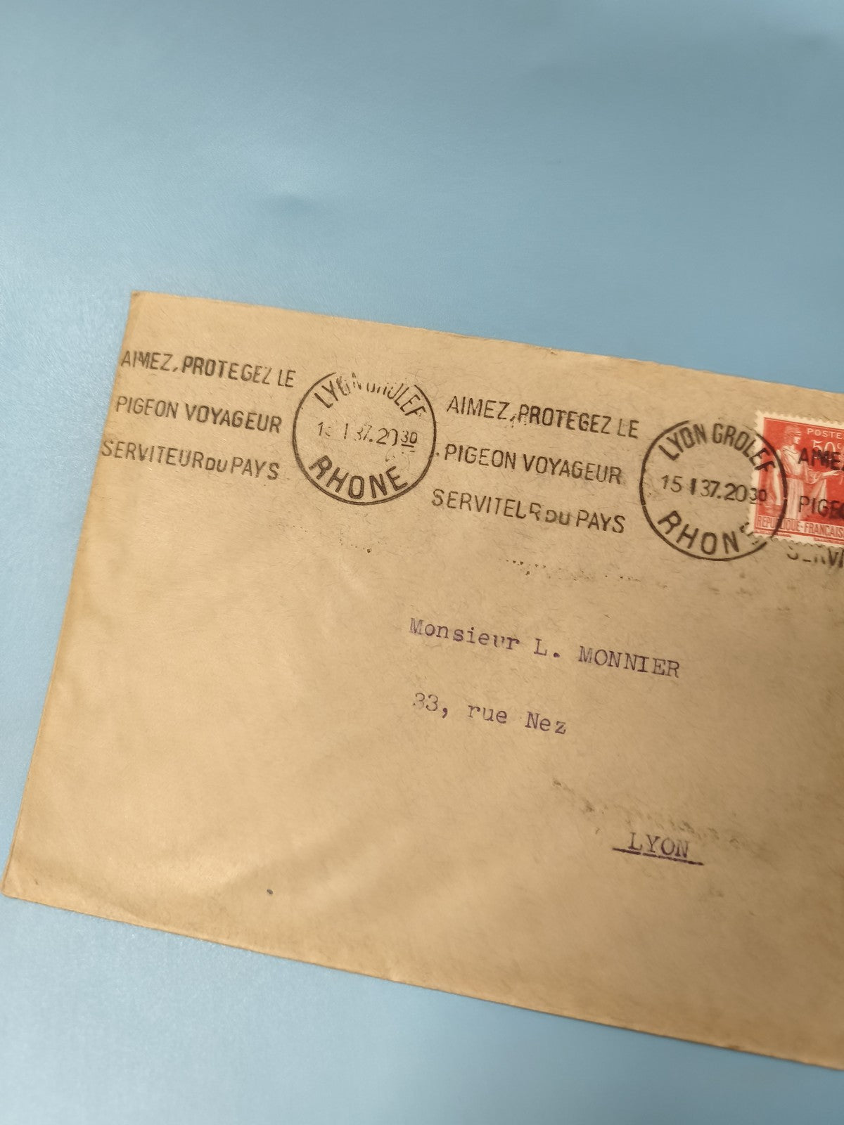 Ancienne enveloppe oblitérée début XXe philatélie Lyon timbre rouge