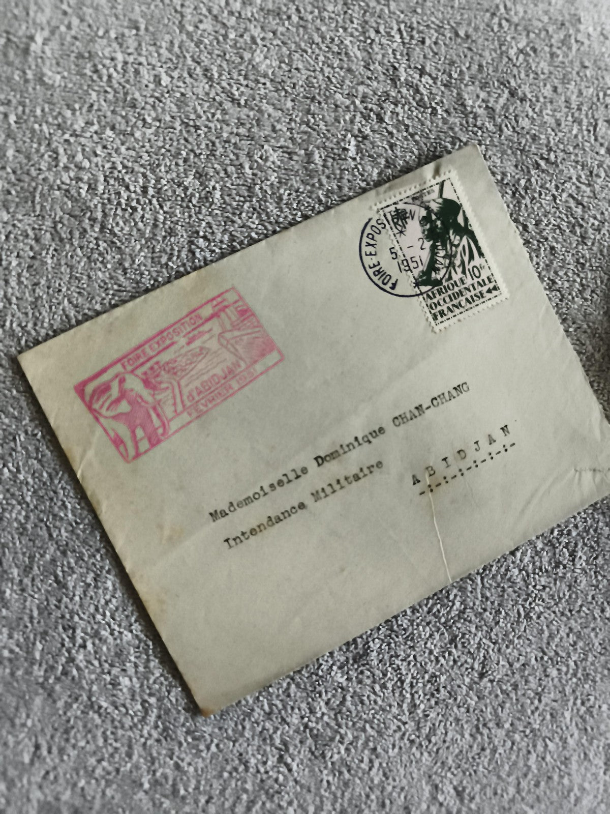 Lettre philatélie Afrique Occidentale Française 1951 Abidjan expo timbre
