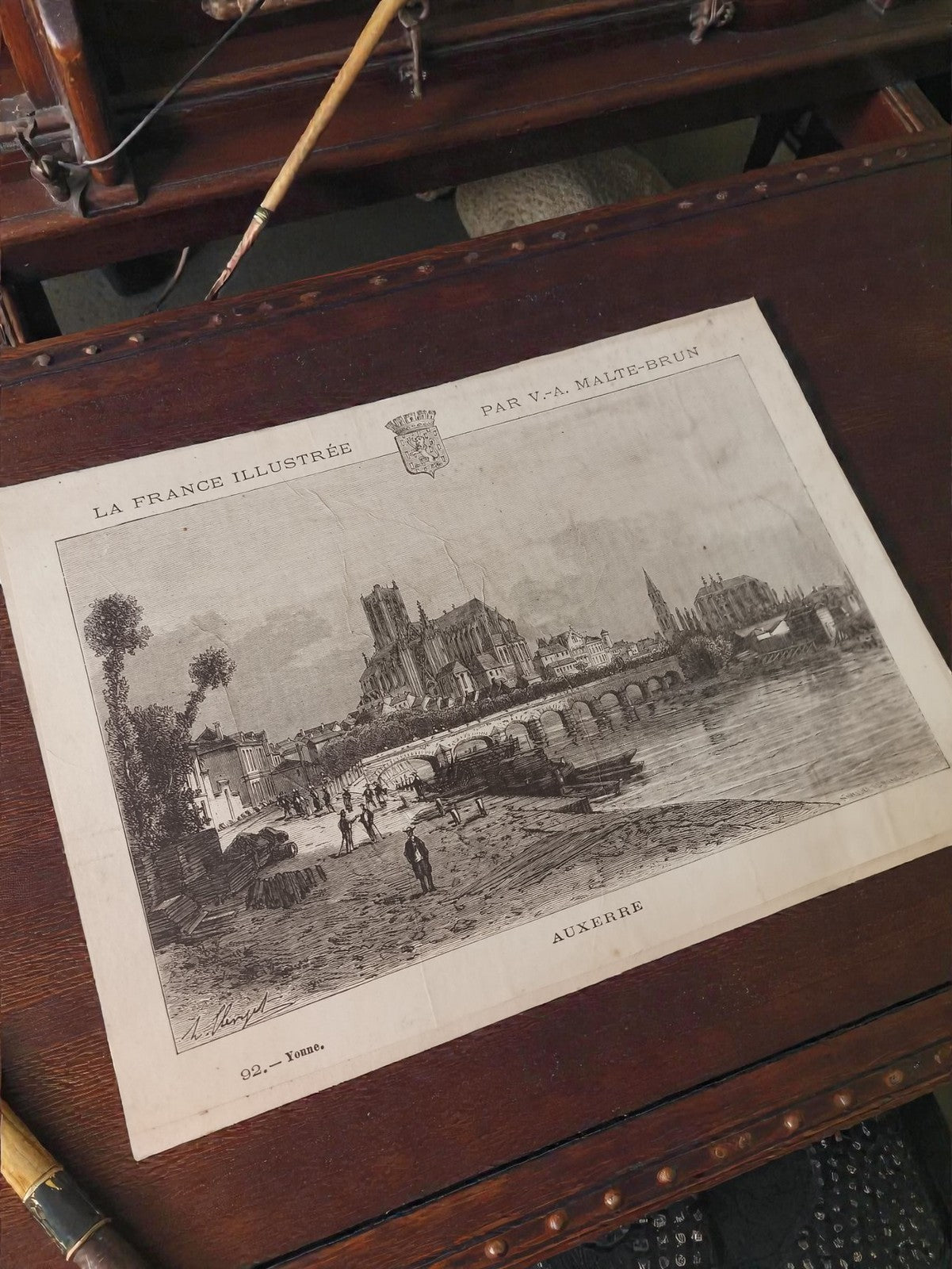 Gravure ancienne Auxerre La France Illustrée Malte-Brun vintage déco rétro