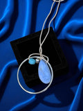 Collier pendentif cercle rétro, bleu fantaisie vintage élégant, style unique