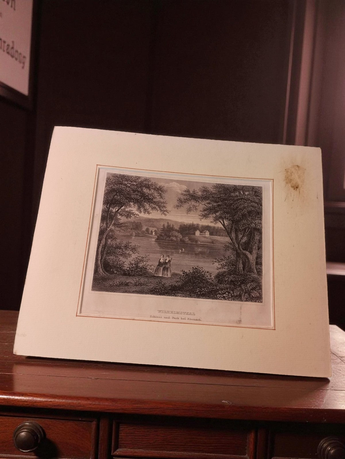 Petite gravure ancienne paysage Wilhelmsthal vintage déco rétro art mural
