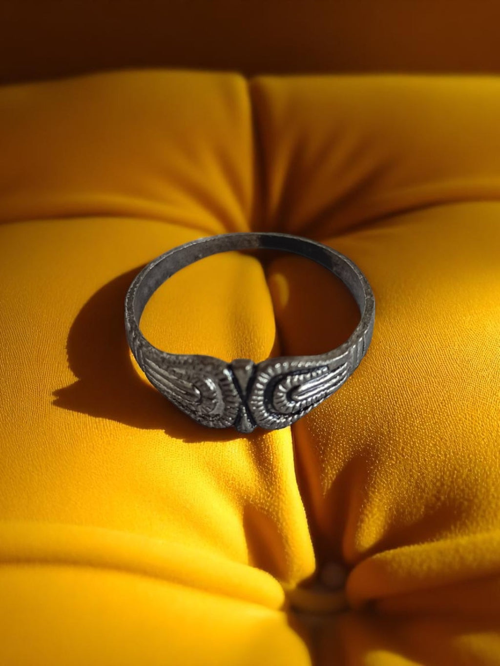 Bague vintage motif ailes en argent, taille 57, style rétro ancien