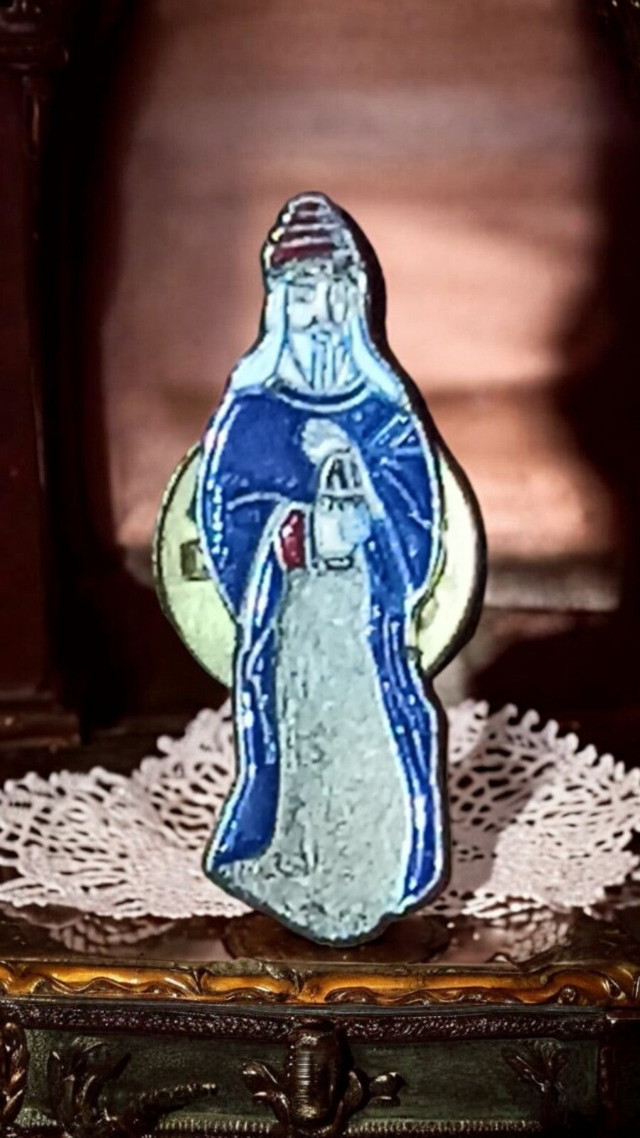 Pin's vintage Roi Mage émaillé bleu, style religieux ancien rare