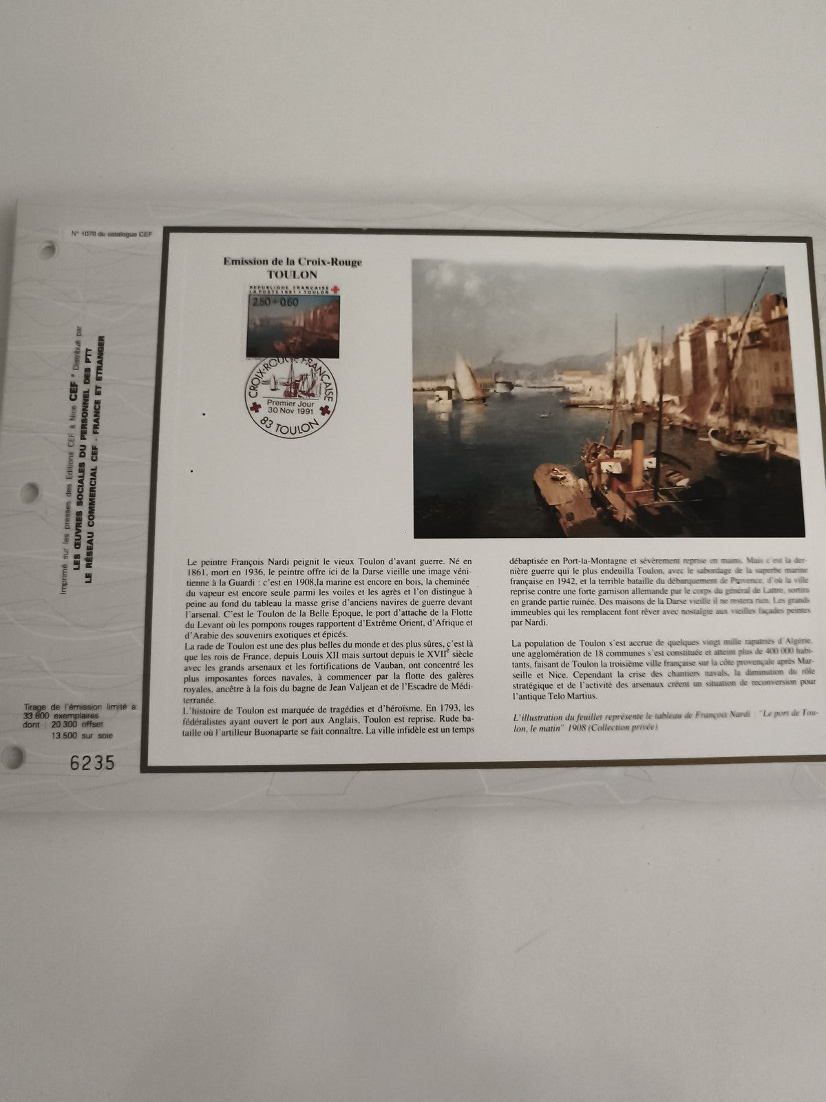 Feuillet CEF Croix-Rouge Toulon 1991 timbre premier jour philatélie