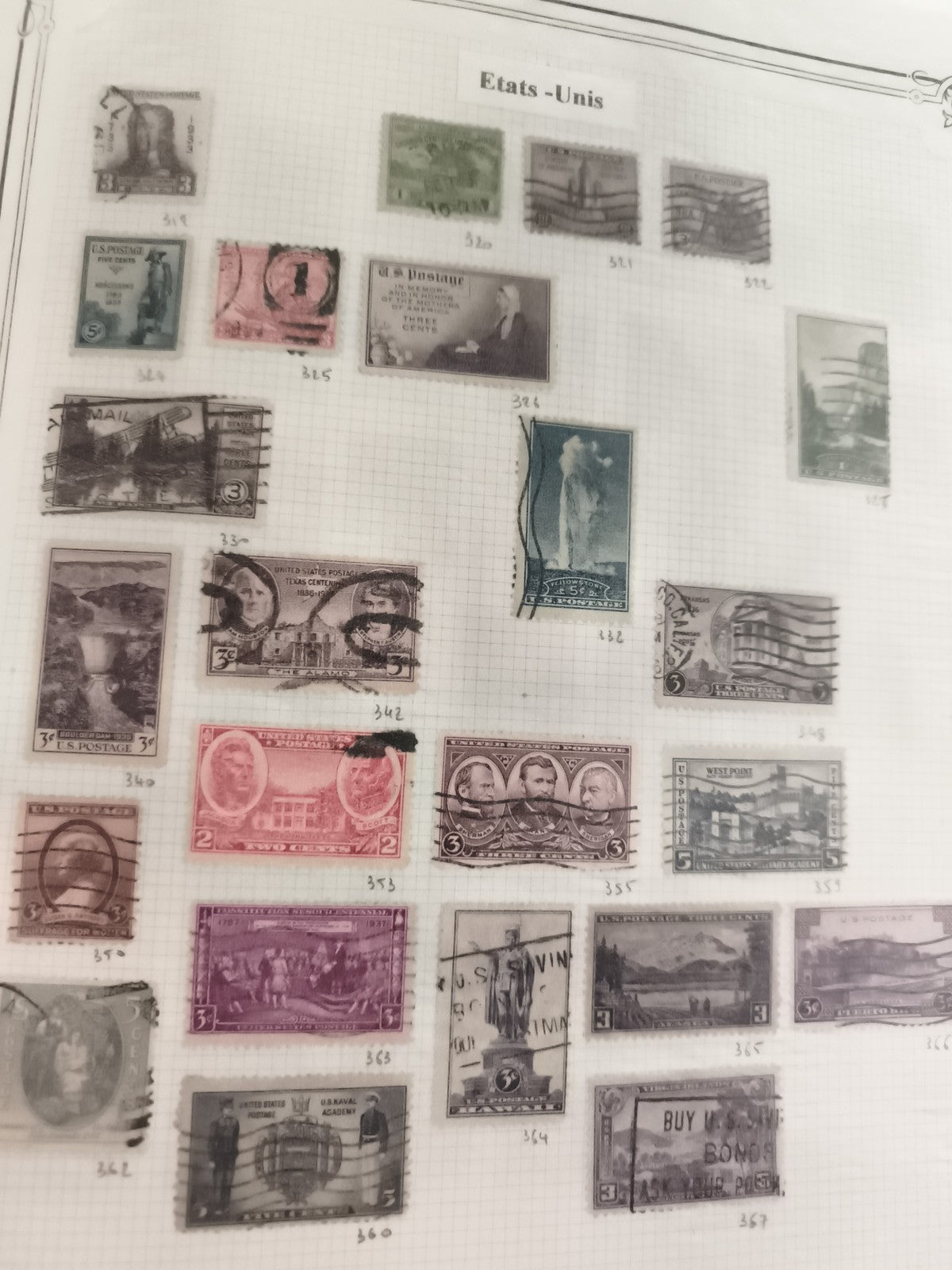 Timbres anciens USA oblitérés lot x22 philatélie États-Unis vintage