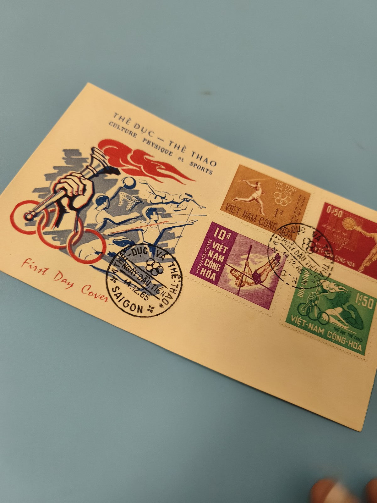 Ancienne enveloppe FDC Vietnam sport timbres 1965, culture physique, illustrée